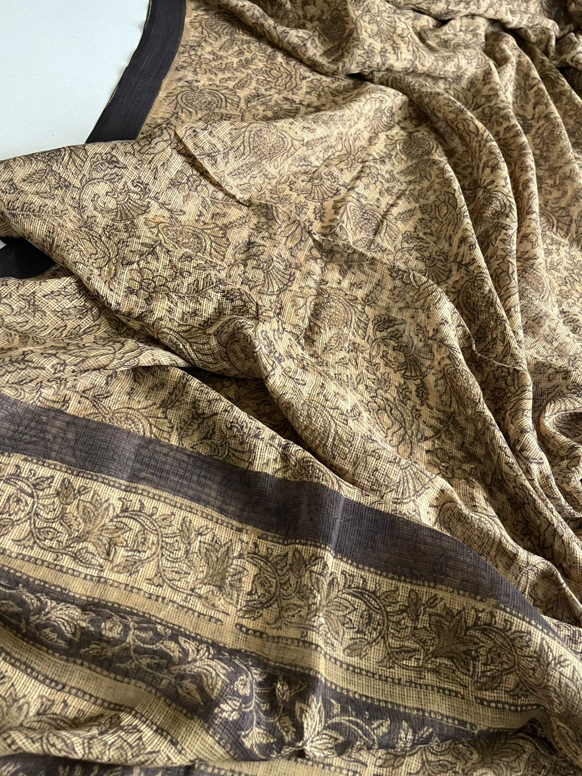 Pure Kota Cotton Sarees with Ajrakh Handblock Print - Beige