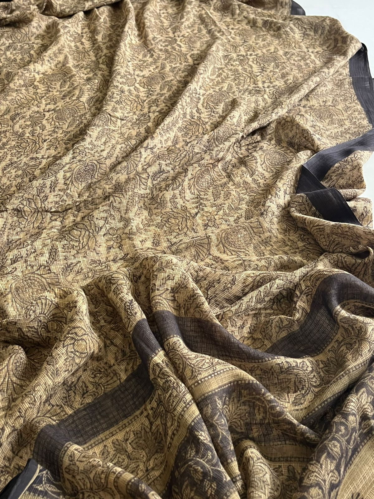 Pure Kota Cotton Sarees with Ajrakh Handblock Print - Beige