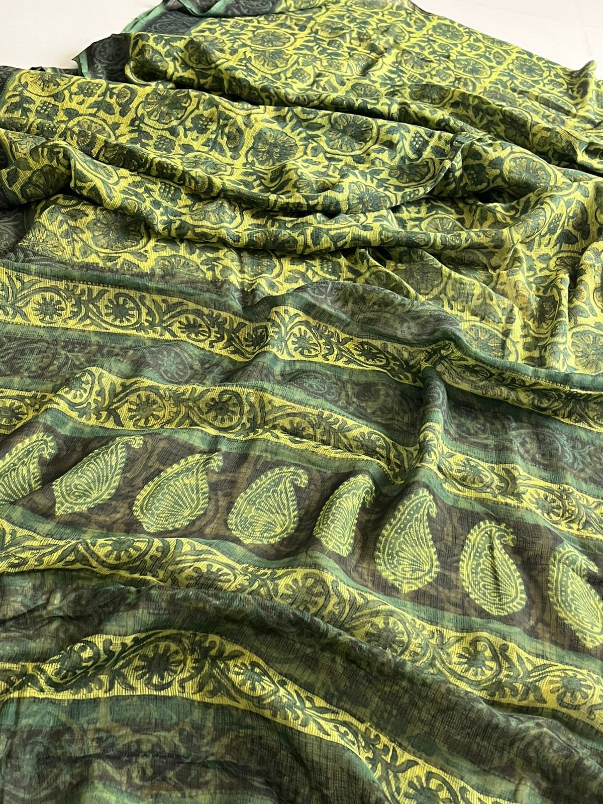 Pure Kota Cotton Sarees with Ajrakh Handblock Print - Green