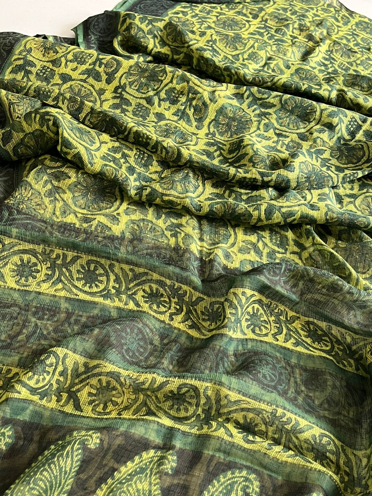 Pure Kota Cotton Sarees with Ajrakh Handblock Print - Green