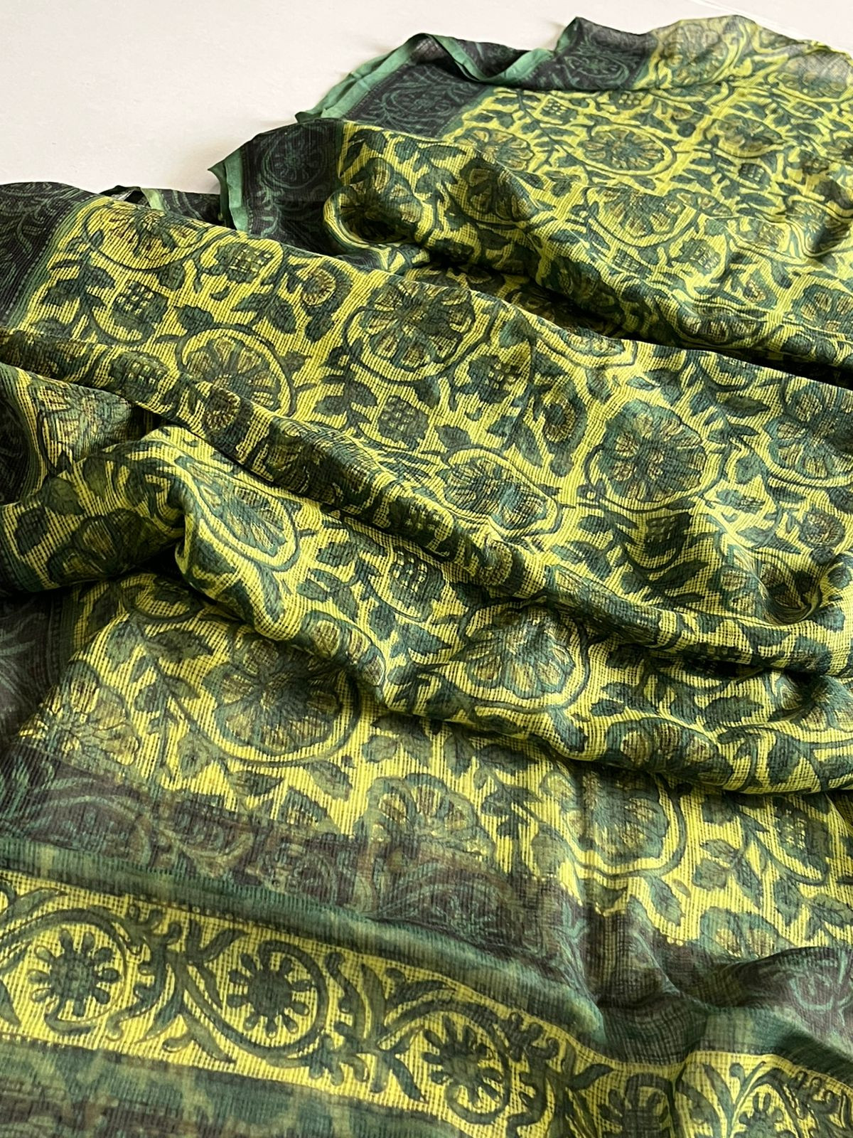 Pure Kota Cotton Sarees with Ajrakh Handblock Print - Green