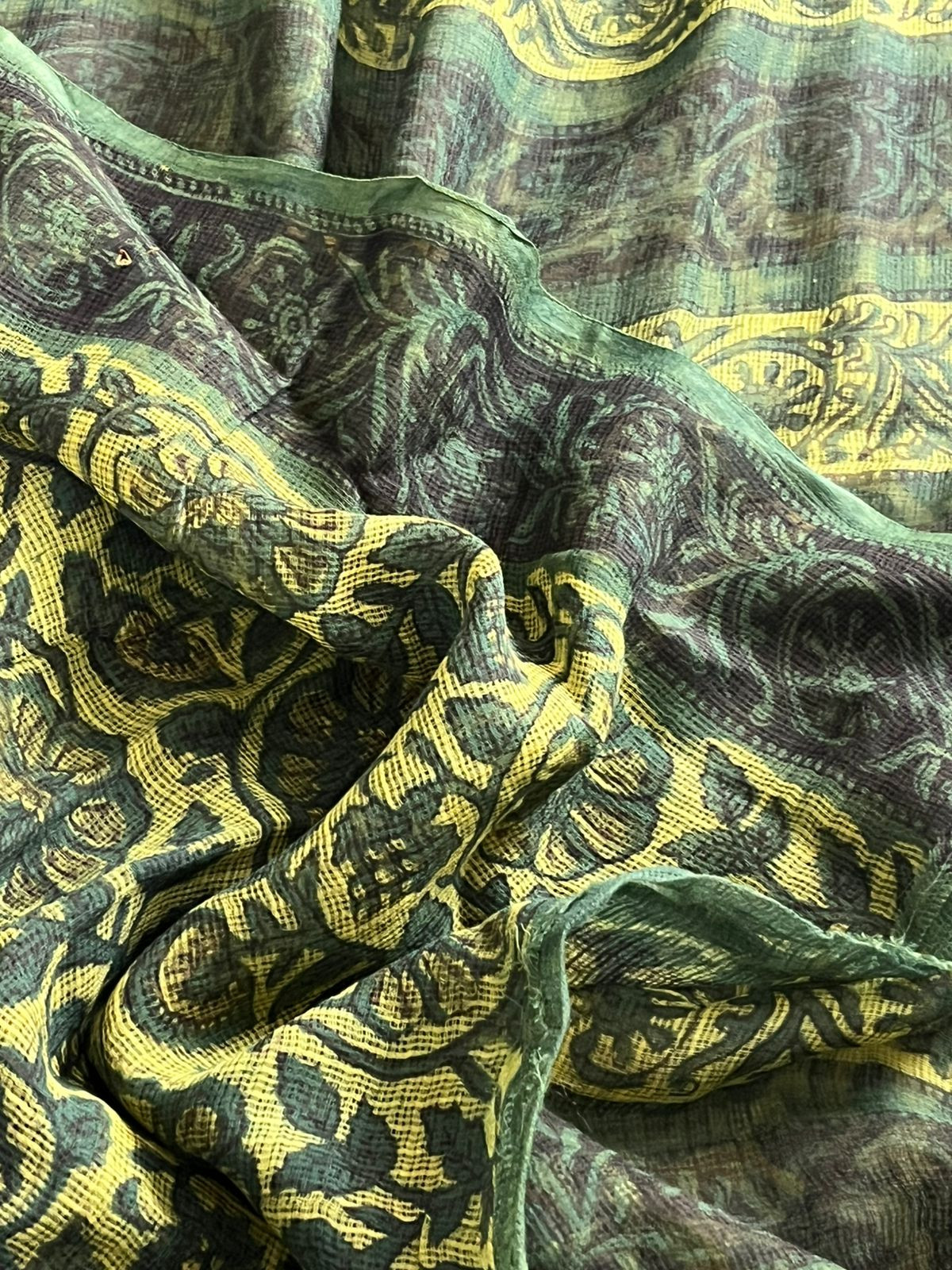 Pure Kota Cotton Sarees with Ajrakh Handblock Print - Green