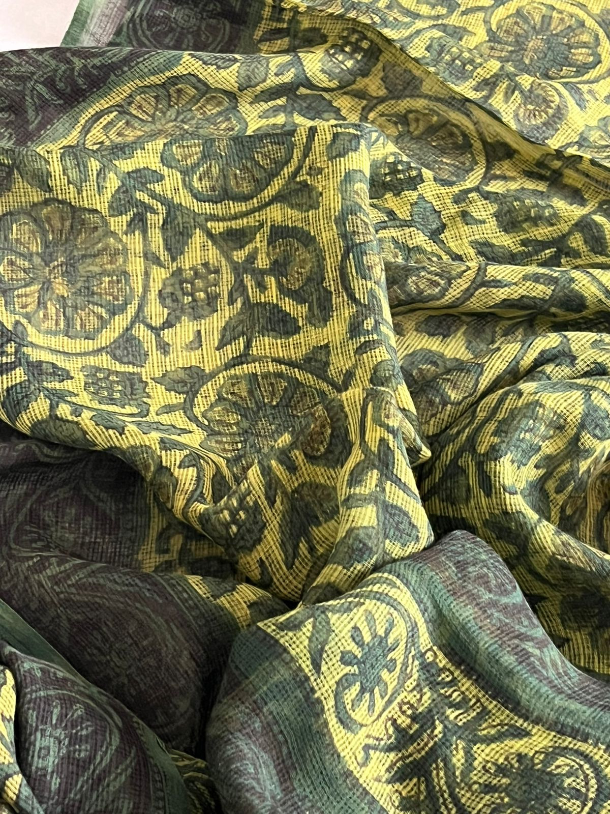 Pure Kota Cotton Sarees with Ajrakh Handblock Print - Green