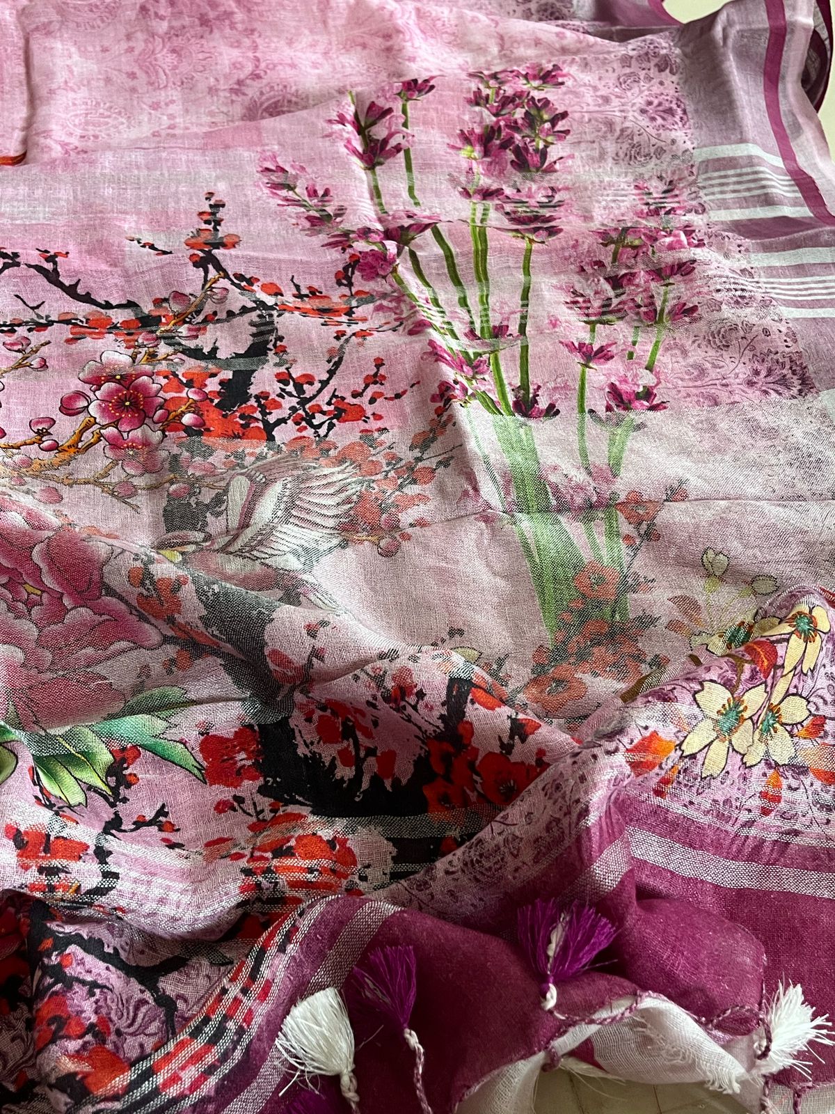 Pure Linen Woven Sarees - Pink