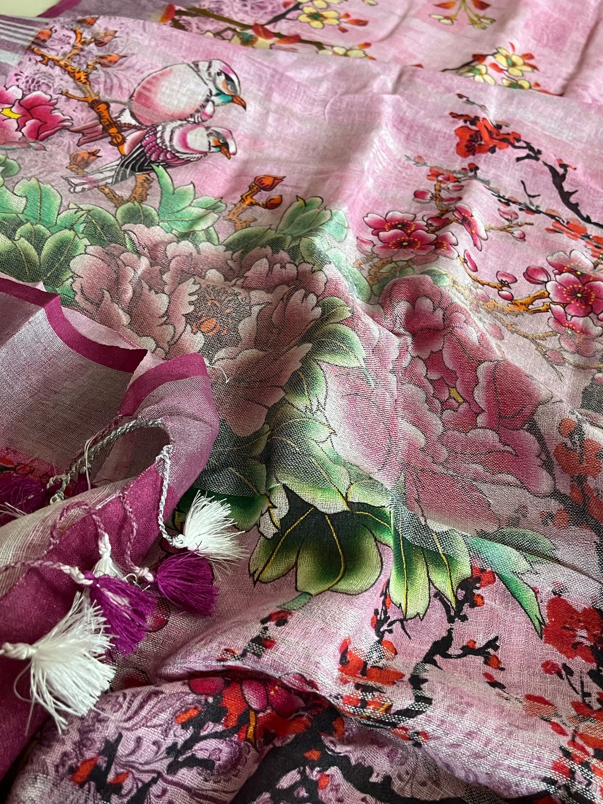 Pure Linen Woven Sarees - Pink