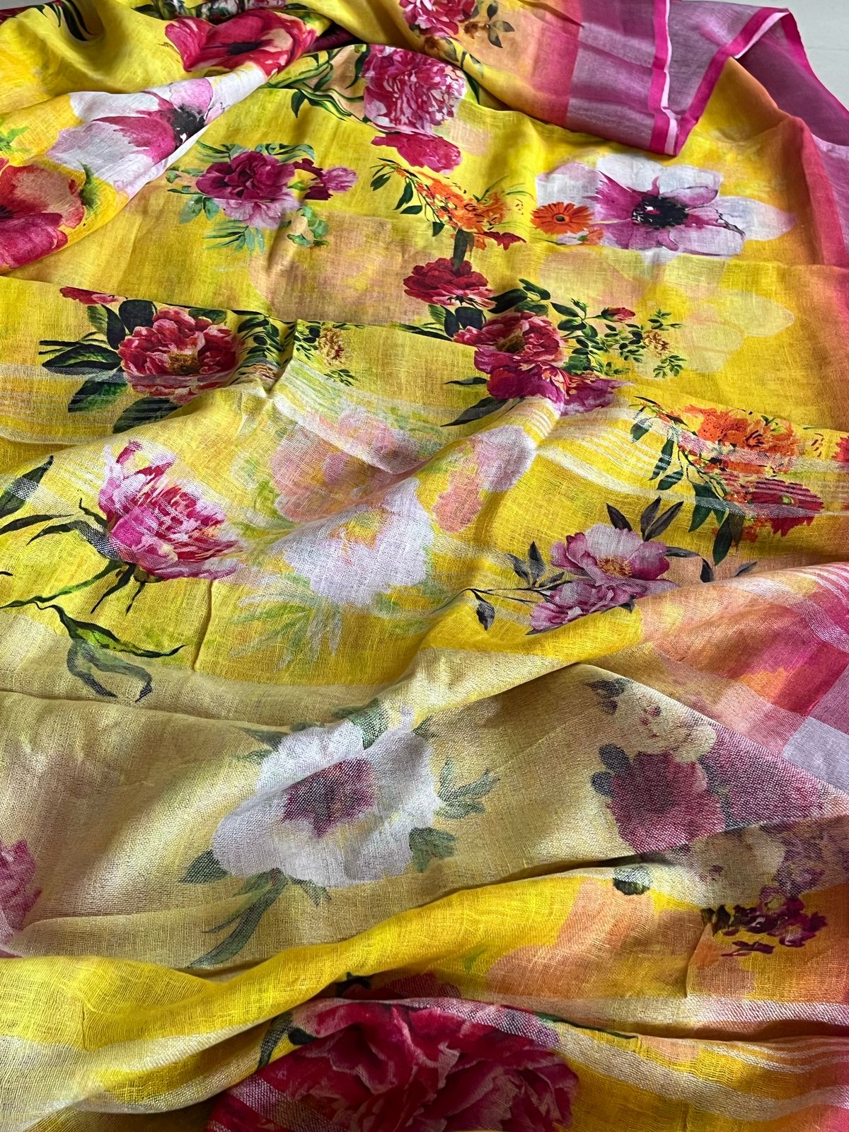 Pure Linen Woven Sarees - Yellow