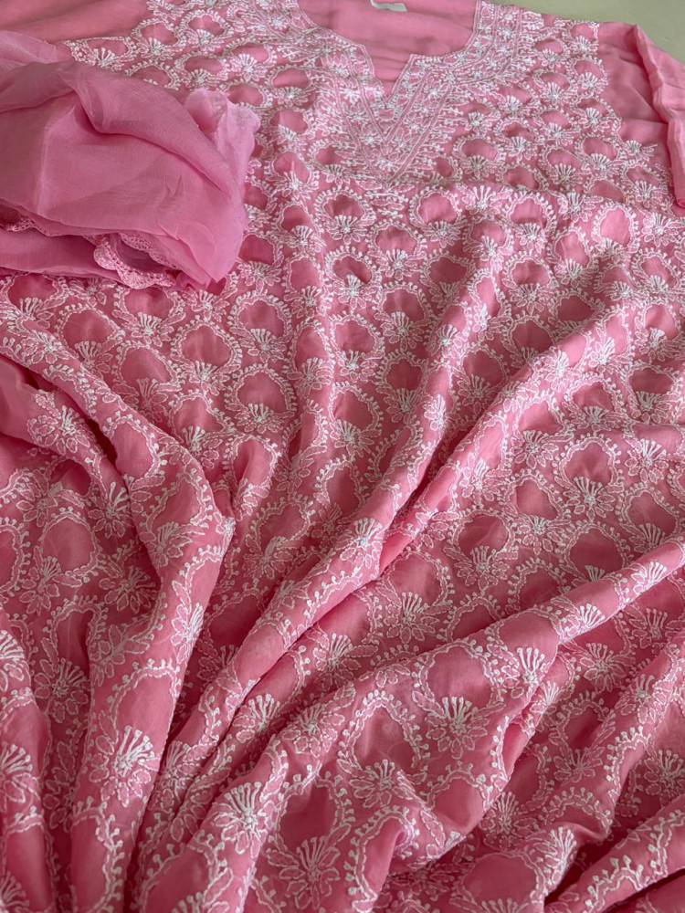 Image of Pure Mul Chikankari 3-Piece Suit – Pink