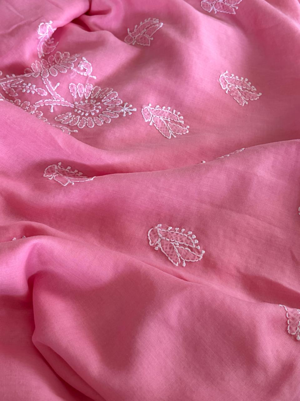 Pure Mul Chikankari 3-Piece Suit  Pink