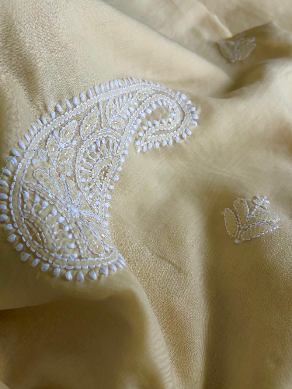Pure mul cotton 3 piece suit with pearl work - Beige