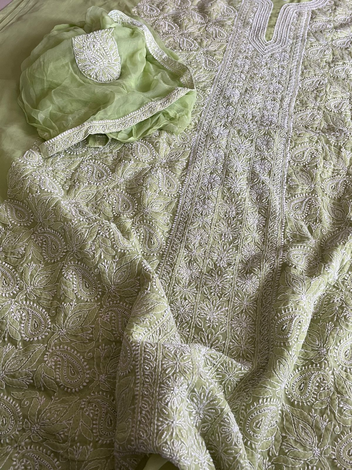 Pure Mul 3 piece suit with pearl work - Green