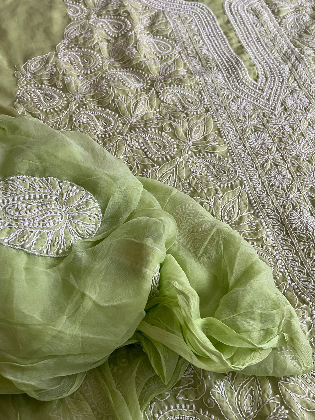 Pure Mul 3 piece suit with pearl work - Green