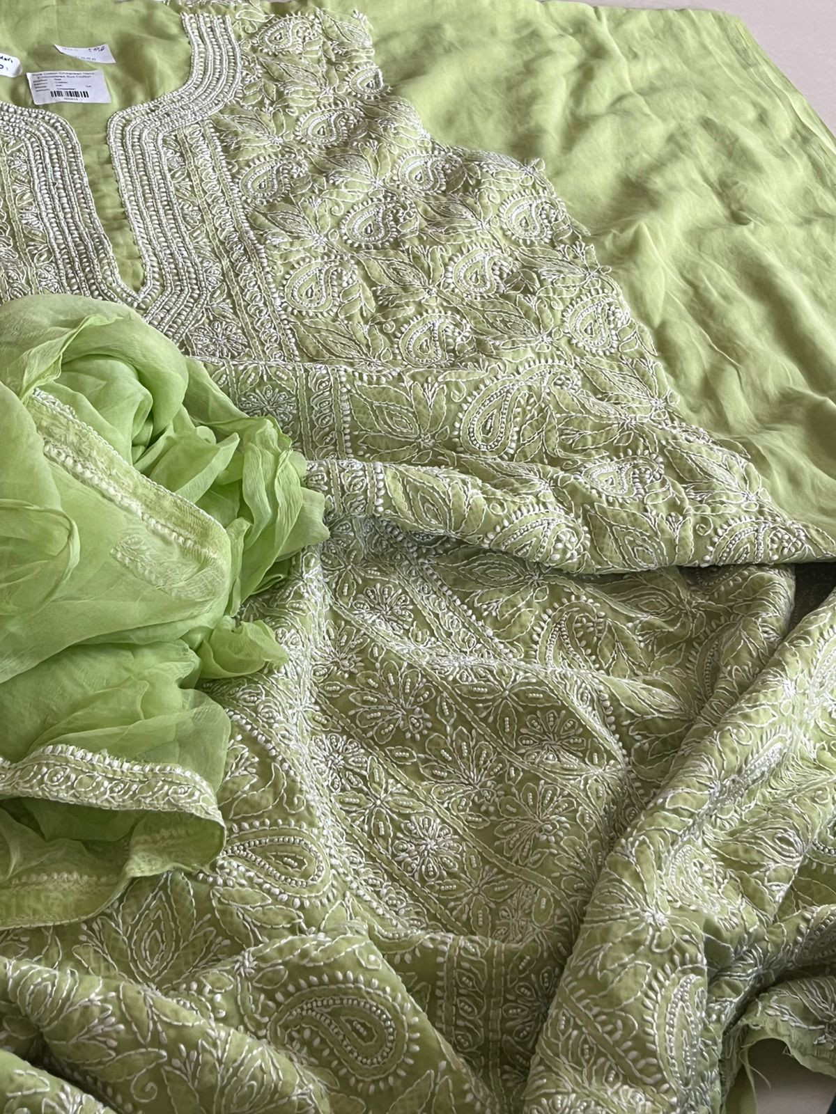 Pure Mul 3 piece suit with pearl work - Green