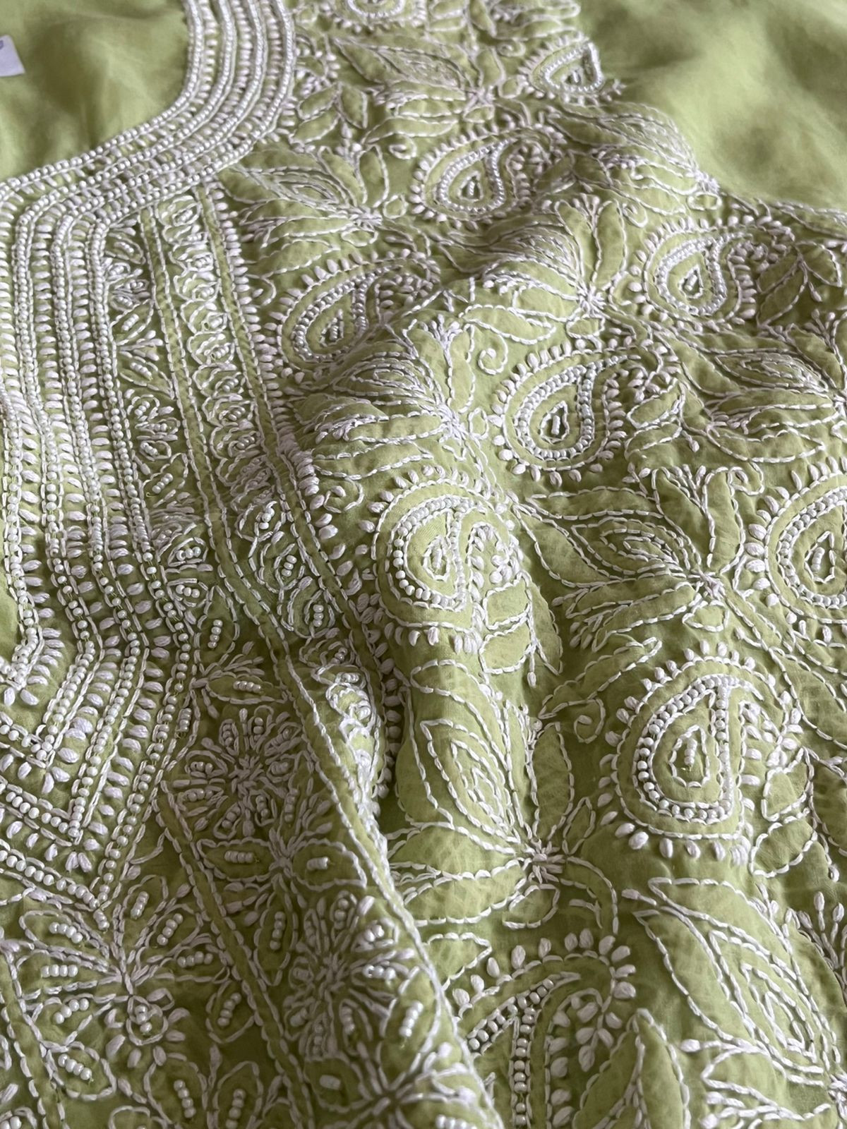 Pure Mul 3 piece suit with pearl work - Green