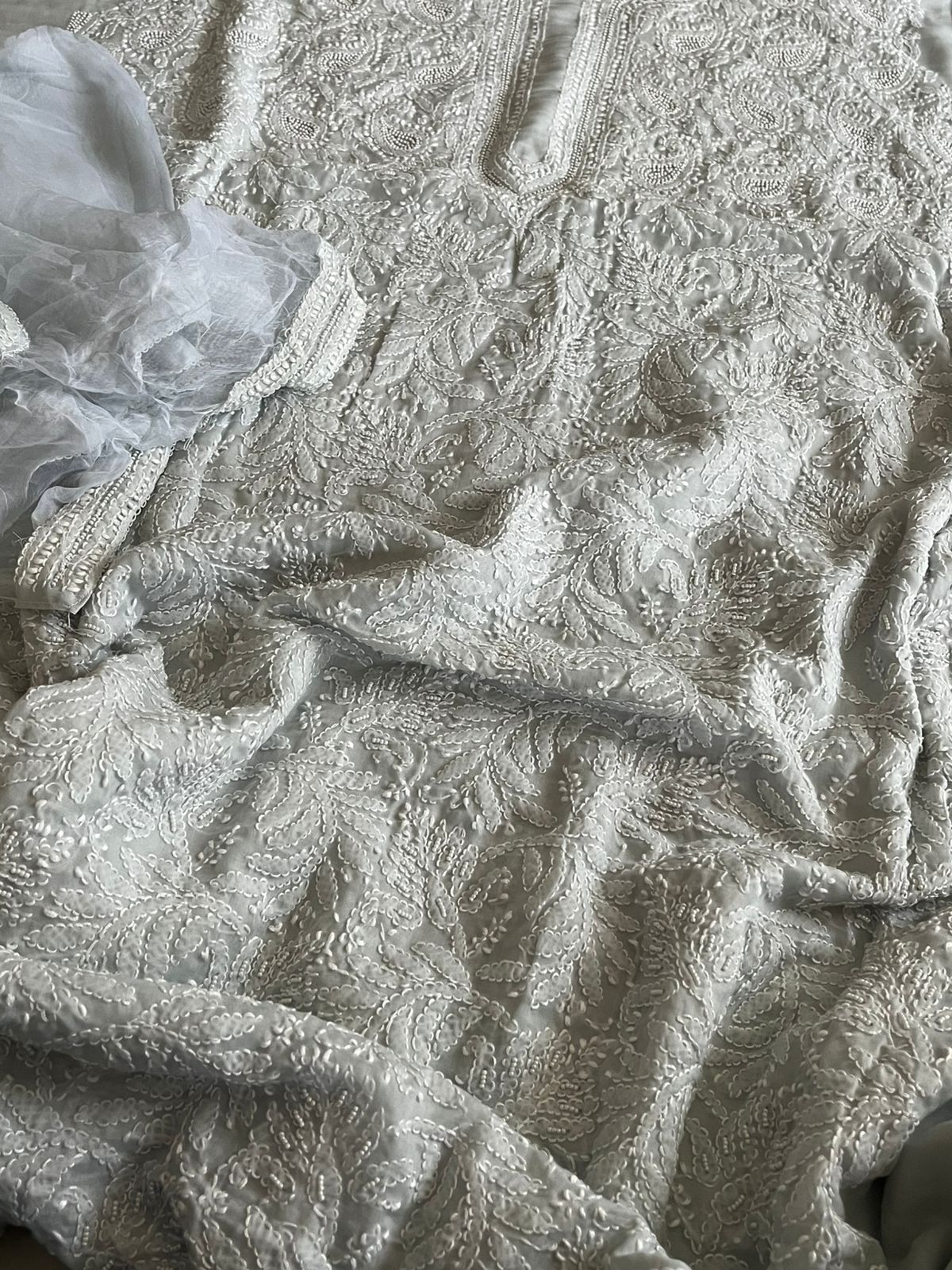 Pure Mul 3 piece suit with pearl work - Grey