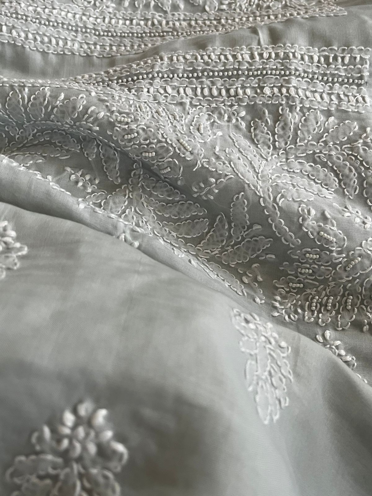 Pure Mul 3 piece suit with pearl work - Grey