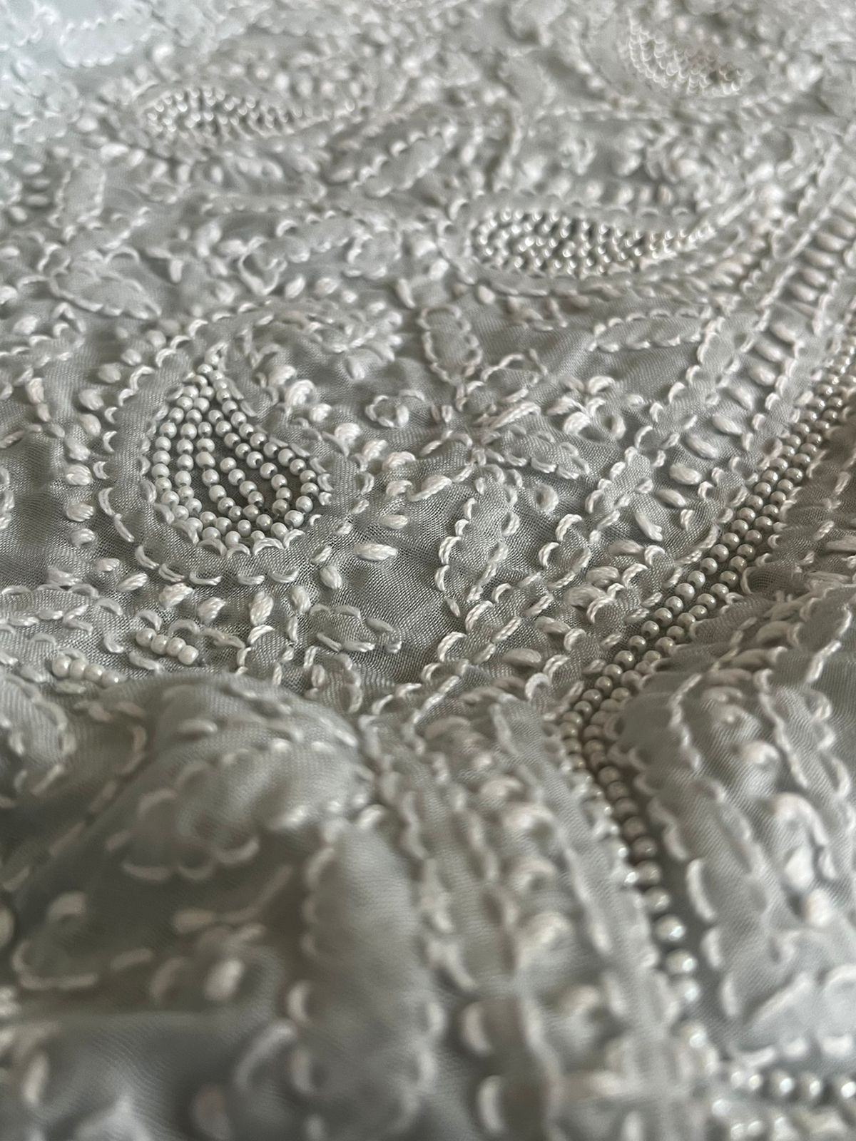 Pure Mul 3 piece suit with pearl work - Grey