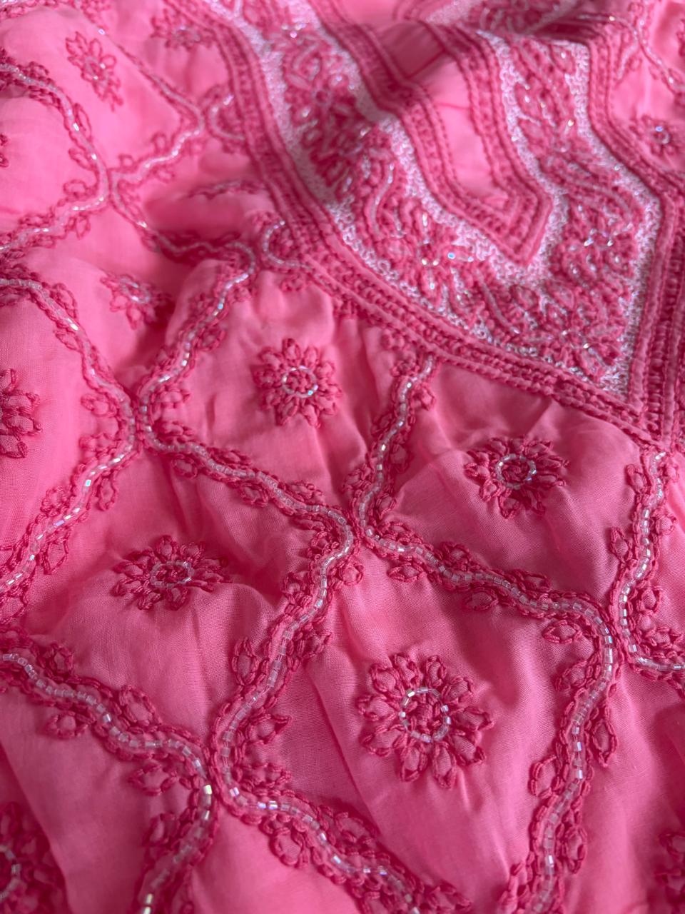 Pure mul cotton 3 piece suit with pearl work - Pink