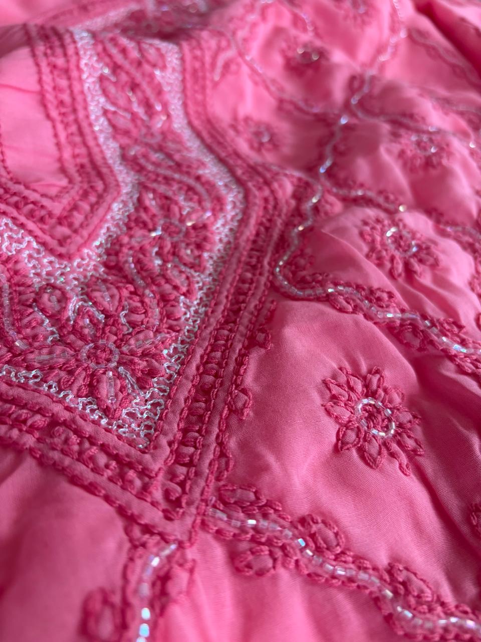 Pure mul cotton 3 piece suit with pearl work - Pink