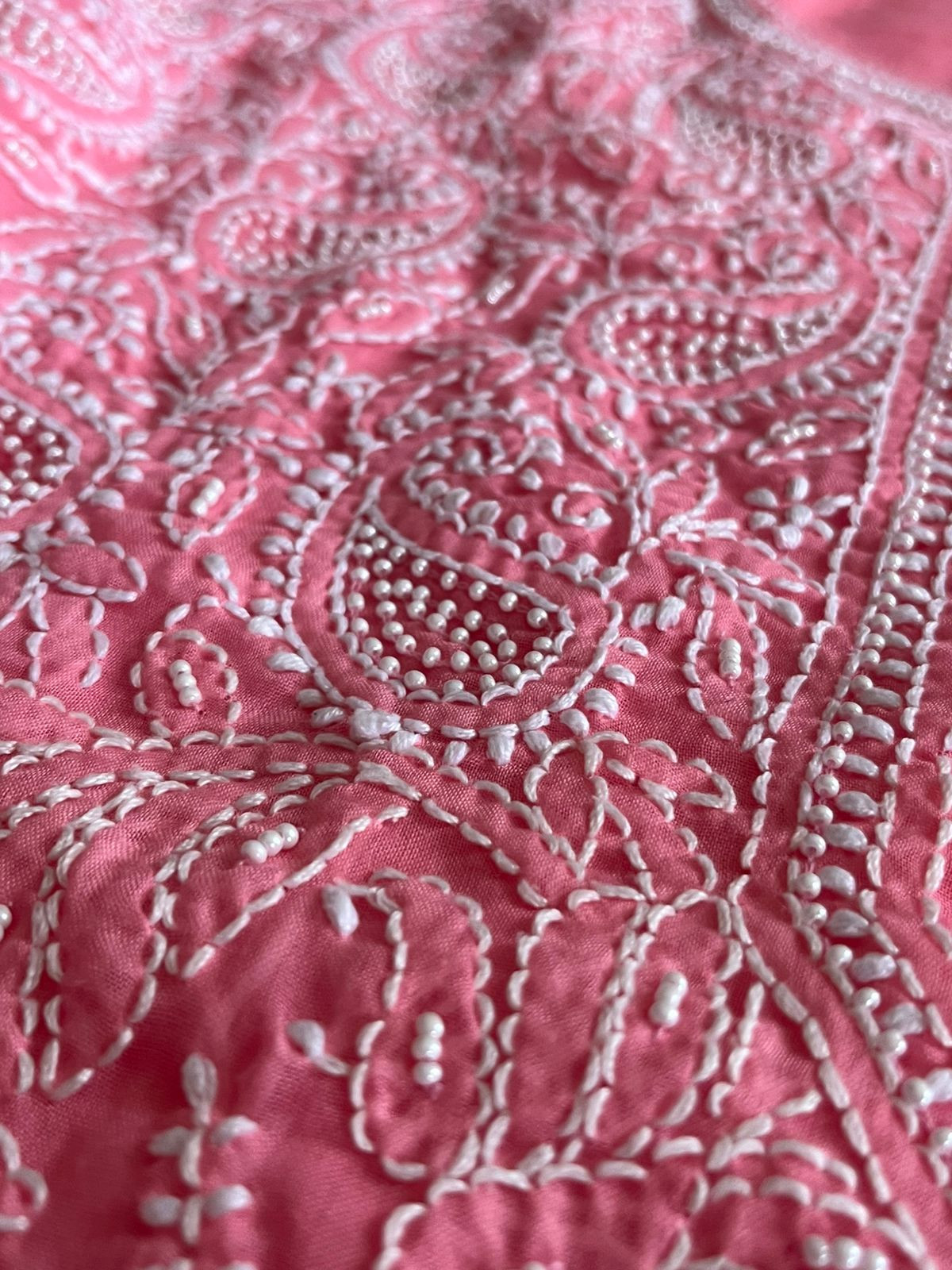 Pure Mul 3 piece suit with pearl work - Pink