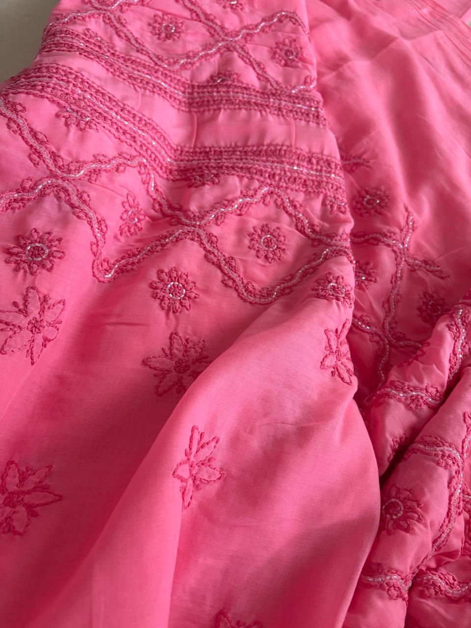 Pure mul cotton 3 piece suit with pearl work - Pink