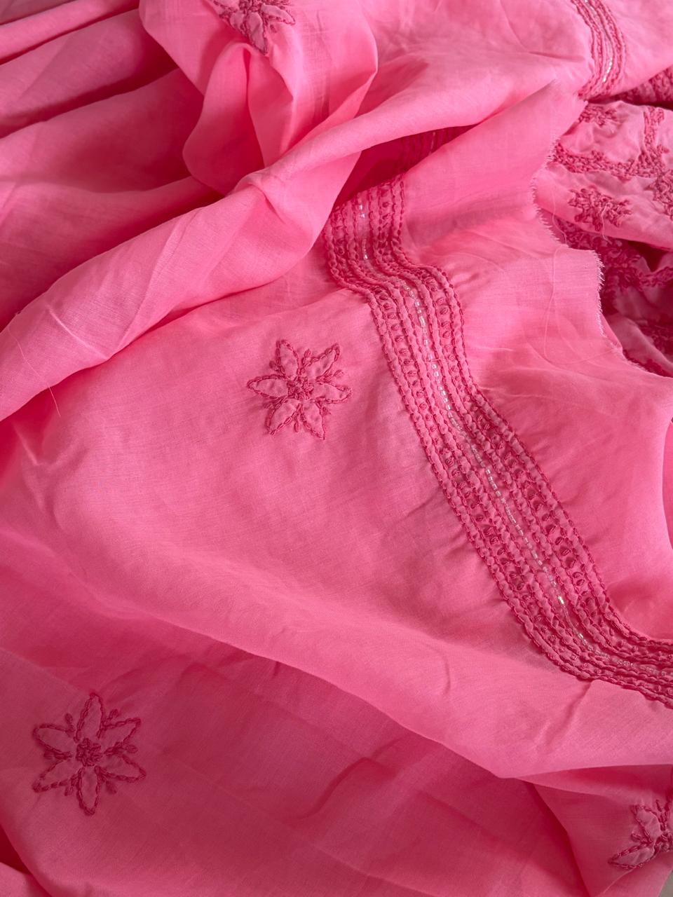 Pure mul cotton 3 piece suit with pearl work - Pink