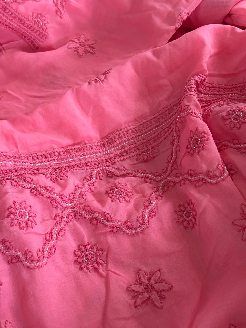 Pure mul cotton 3 piece suit with pearl work - Pink