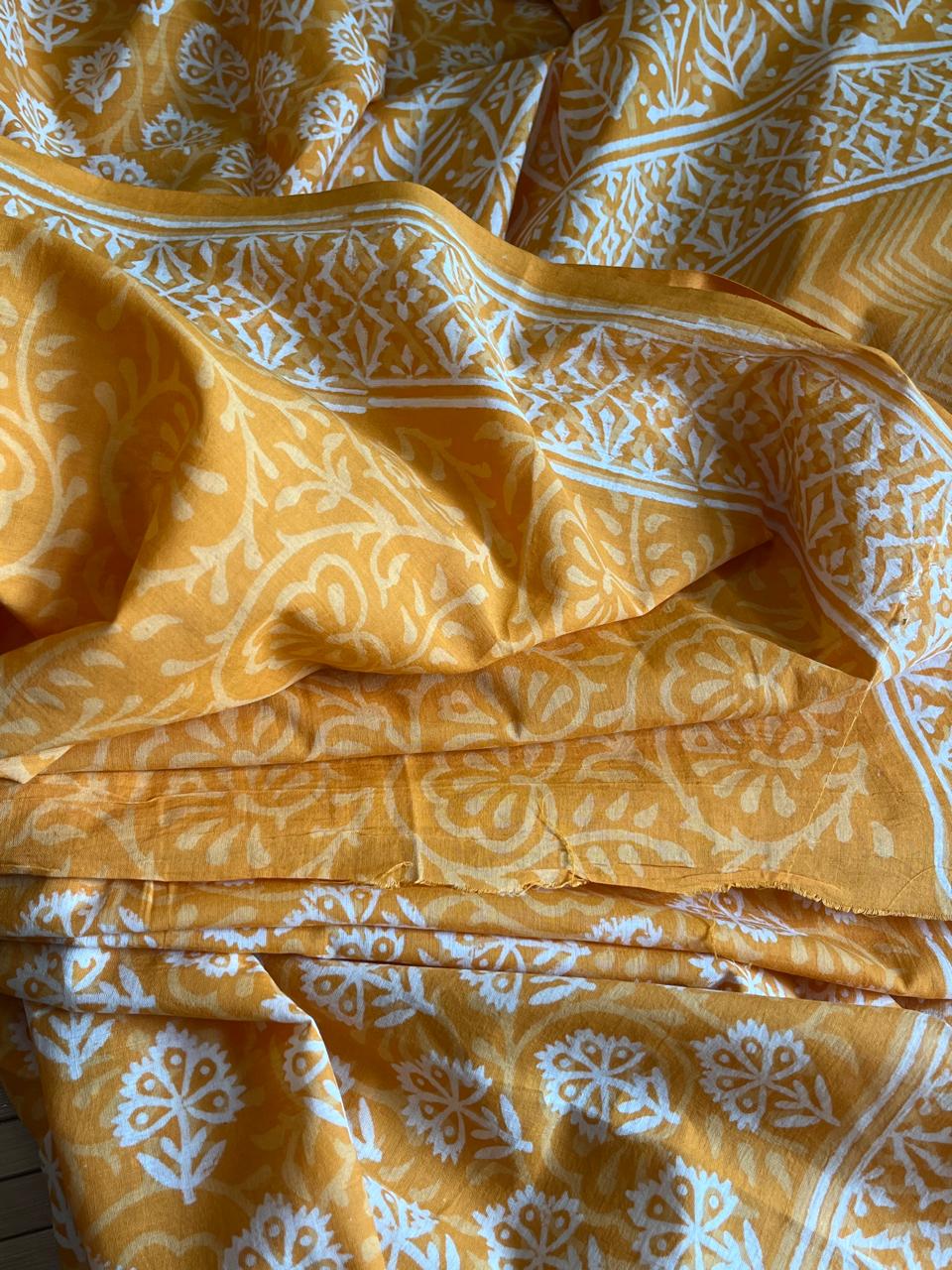 Pure Mul cotton Handblock Printed Saree with complimentary AJRAKH blouse - Orange