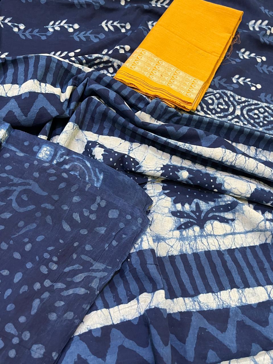 Pure Mul cotton sarees with handblock print - Blue