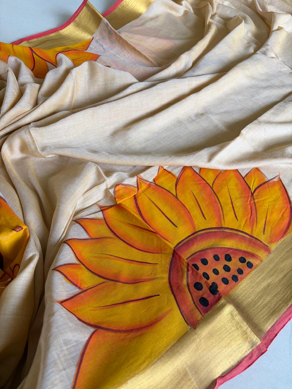 Pure Mul Saree with Handpainted Kathakkali Motifs - Onam Edit