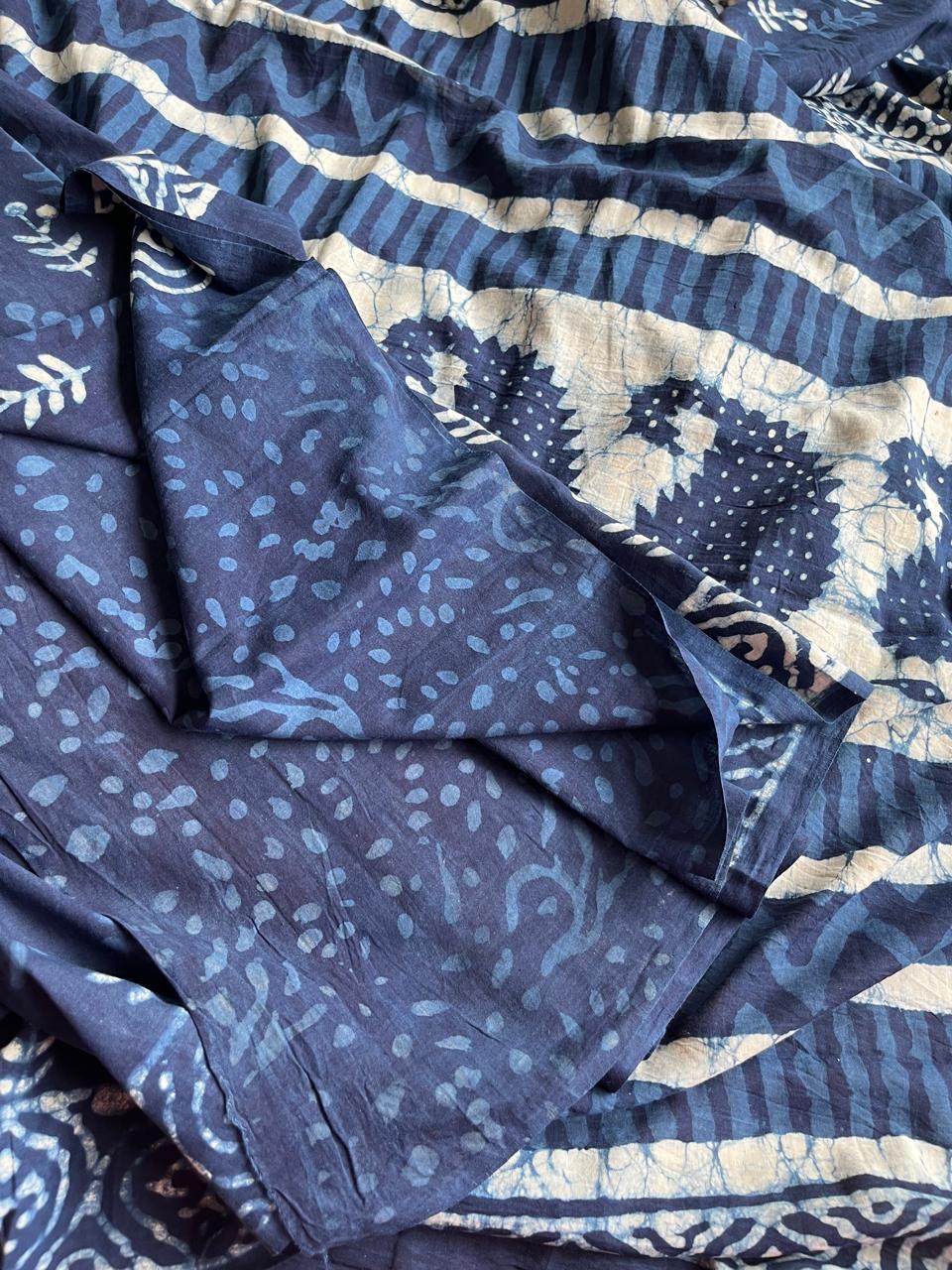 Pure Mul cotton sarees with handblock print - Blue