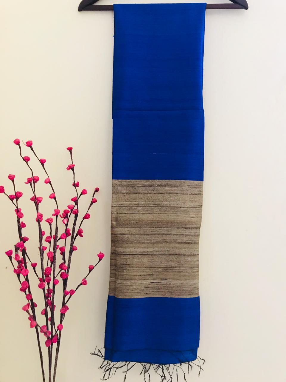 Pure Raw Silk Dupatta - Royal Blue