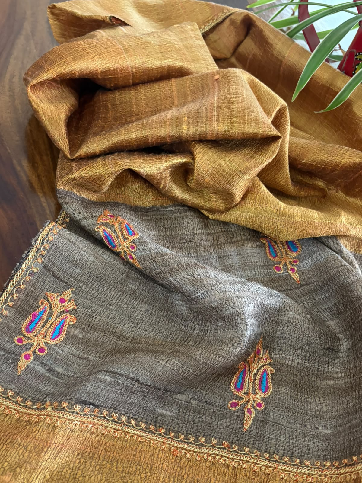 Pure Raw Silk Handloom Dupatta with delicate Tilla Handwork - Golden Yellow