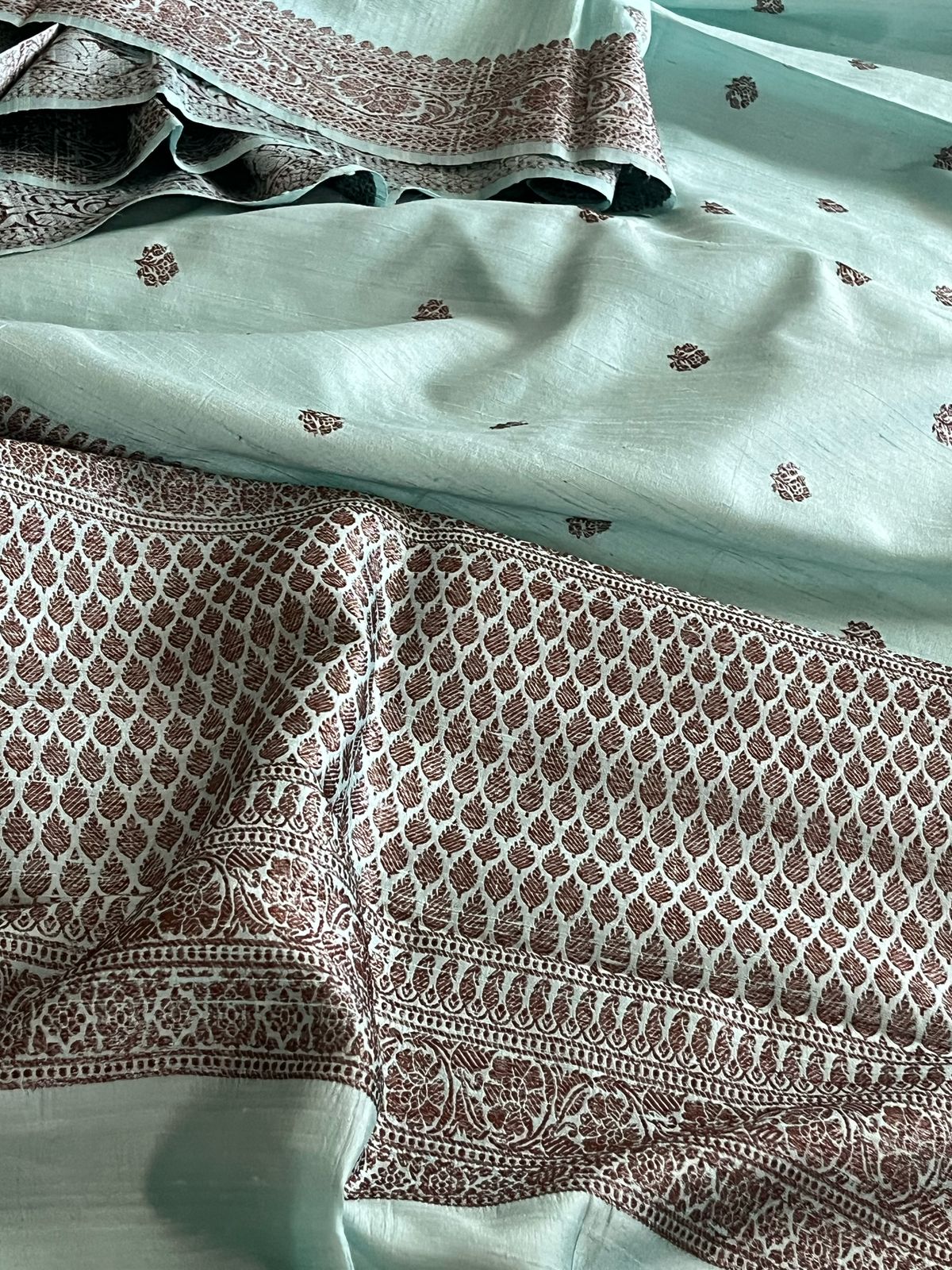Pure Raw Silk Handloom Saree With Antique Zari - Frosted Blue