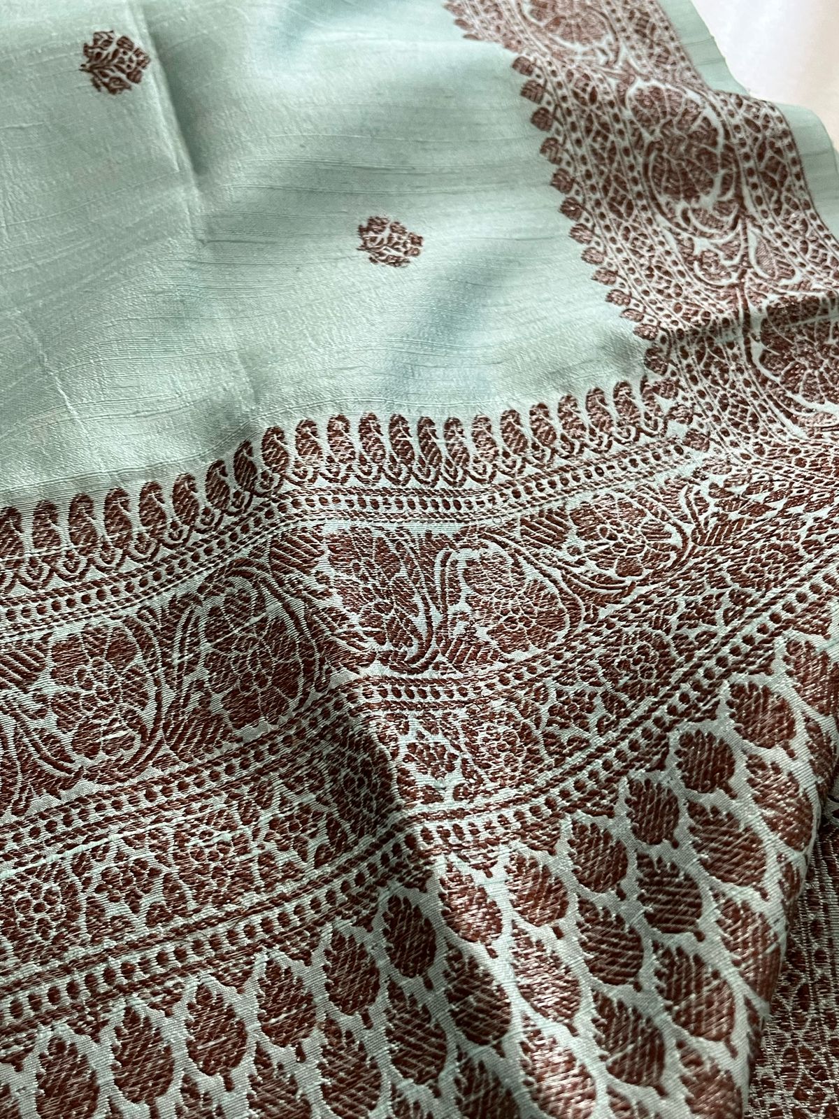 Pure Raw Silk Handloom Saree With Antique Zari - Frosted Blue