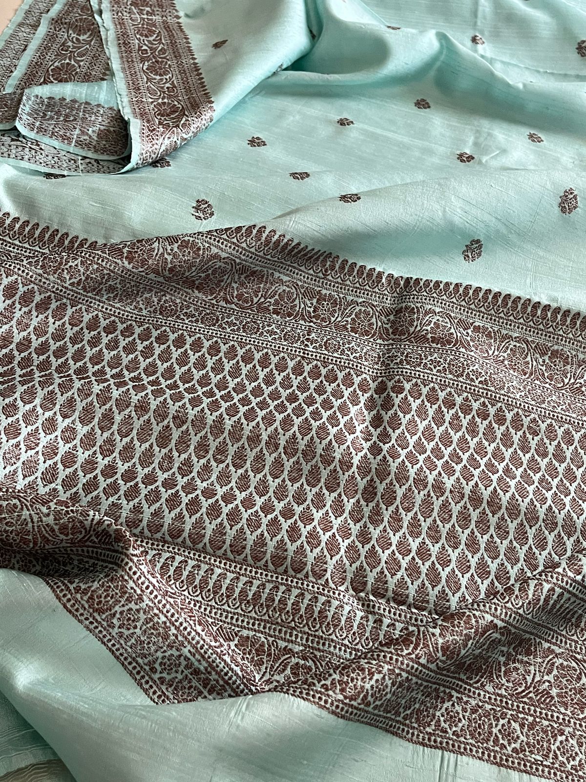 Pure Raw Silk Handloom Saree With Antique Zari - Frosted Blue