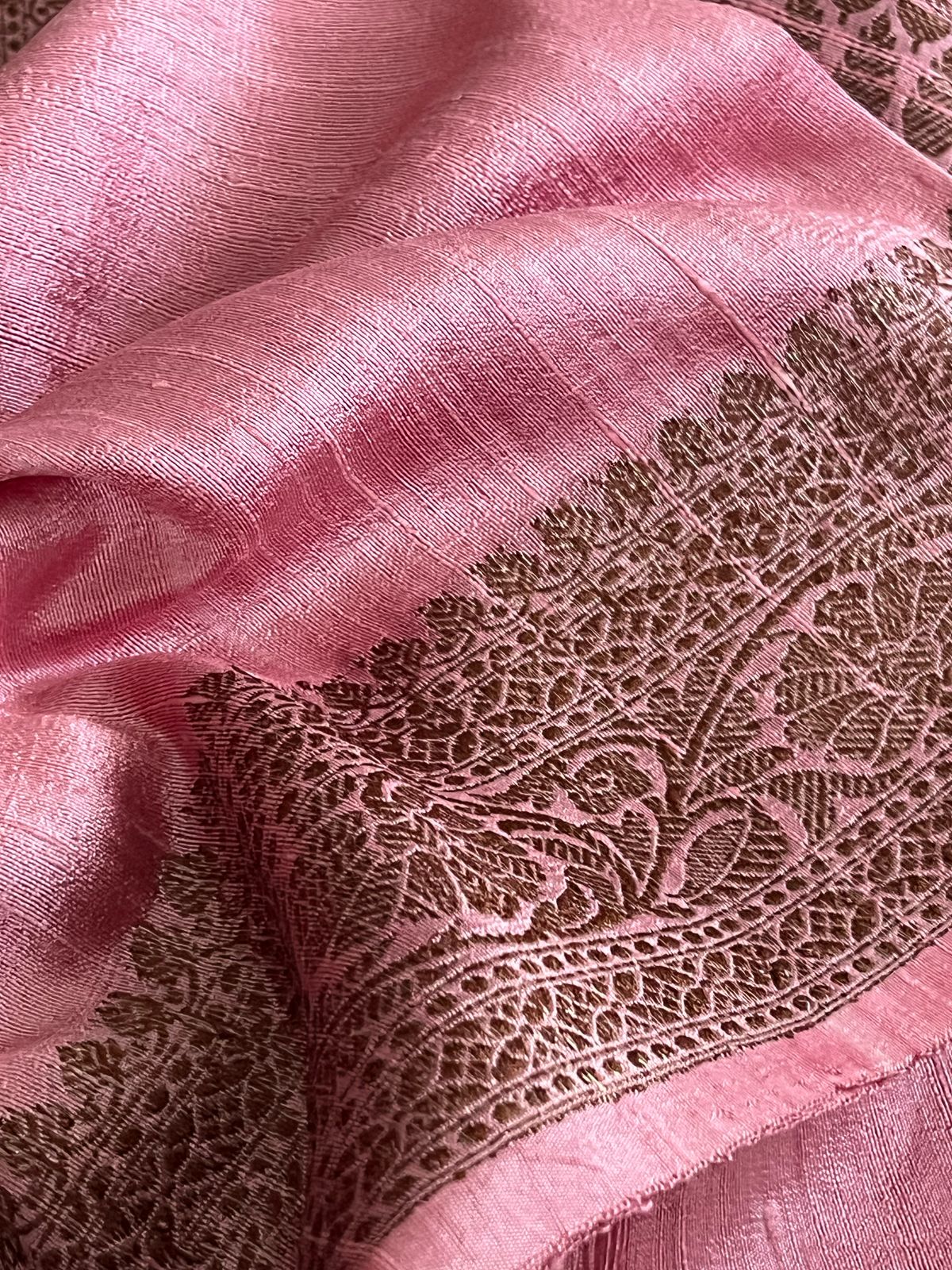 Pure Raw Silk Handloom Saree With Antique Zari - Onion Pink