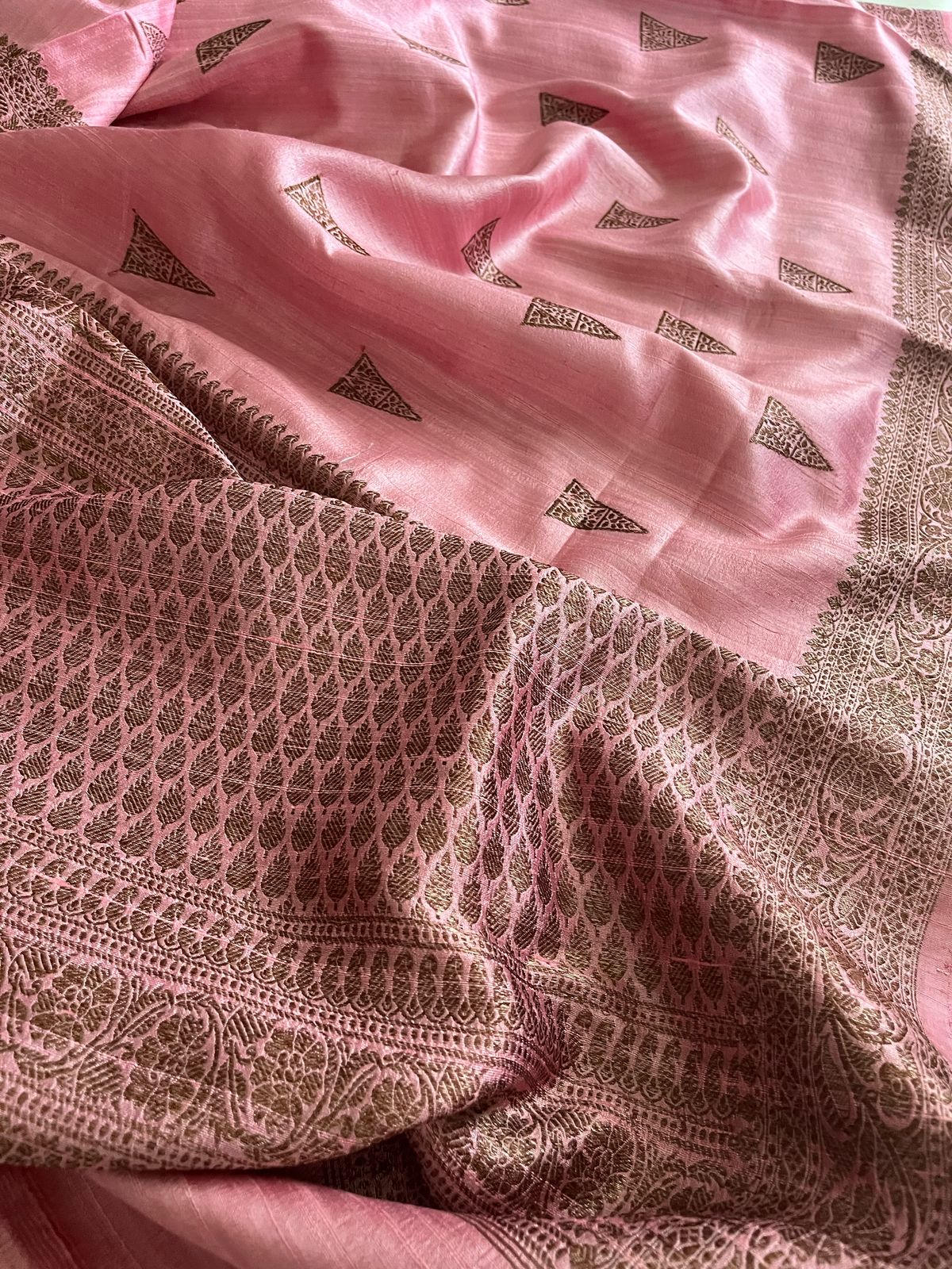 Pure Raw Silk Handloom Saree With Antique Zari - Onion Pink