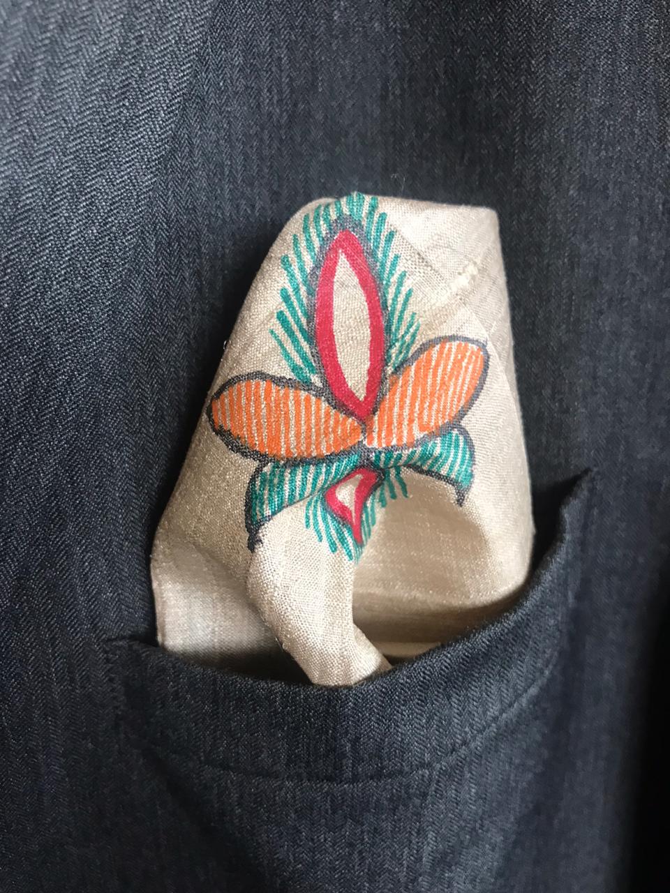 Pure Silk Handpainted Madhubani Tie Handkerchief set