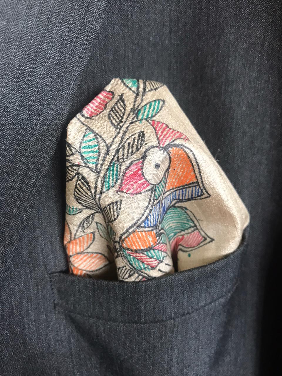 Pure Silk Handpainted Madhubani Tie Handkerchief set