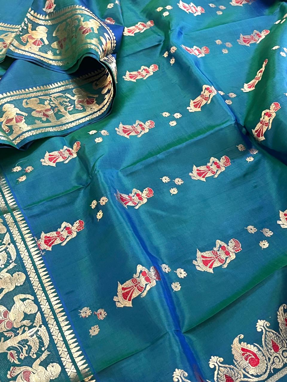 Exquisite Handwoven Pure Silk Swarnachari saree - Jade Green