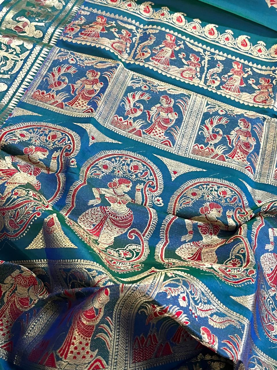 Exquisite Handwoven Pure Silk Swarnachari saree - Jade Green