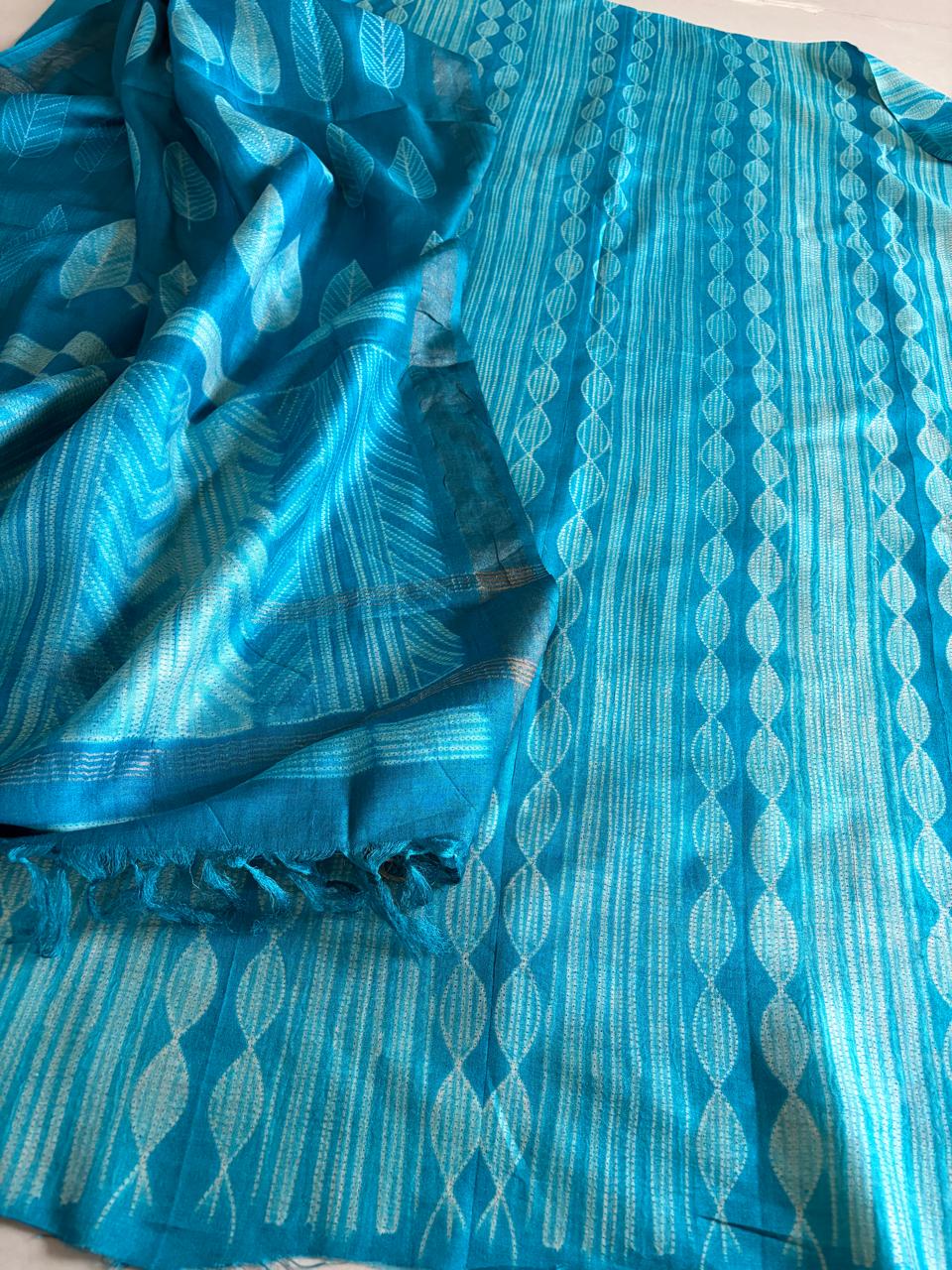 Pure Silk Nui Shibori Kurta Dupatta Set Turquoise Blue