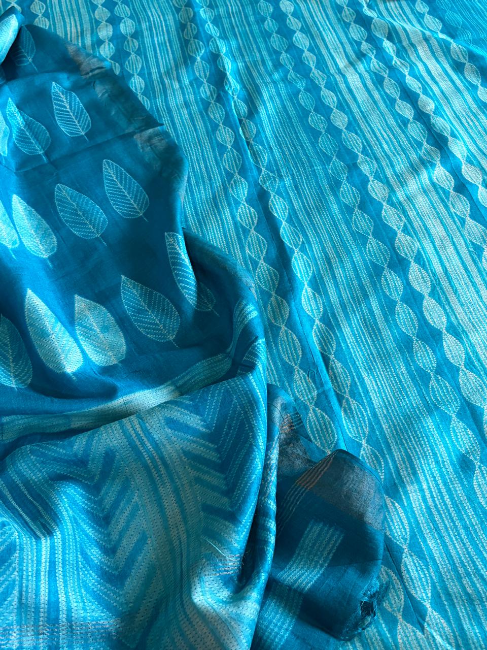 Pure Silk Nui Shibori Kurta Dupatta Set Turquoise Blue