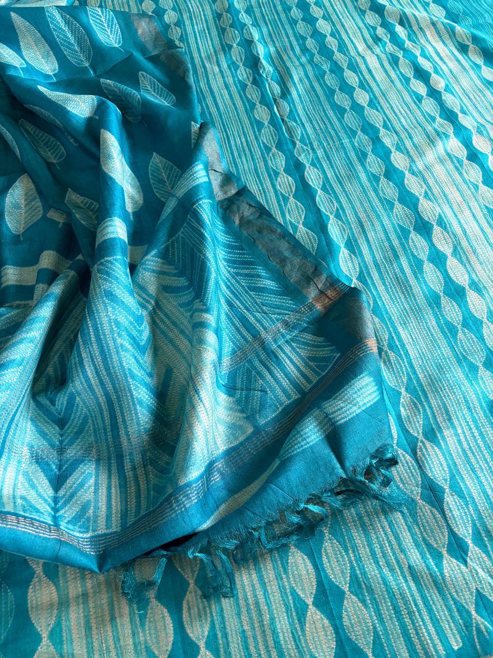 Pure Silk Nui Shibori Kurta Dupatta Set Turquoise Blue