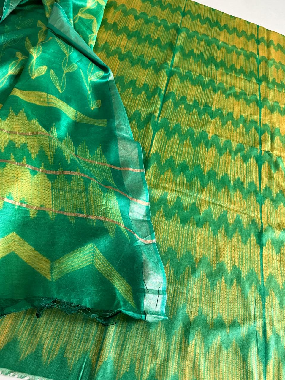 Pure Silk Nui Shibori Kurta Dupatta Set Green