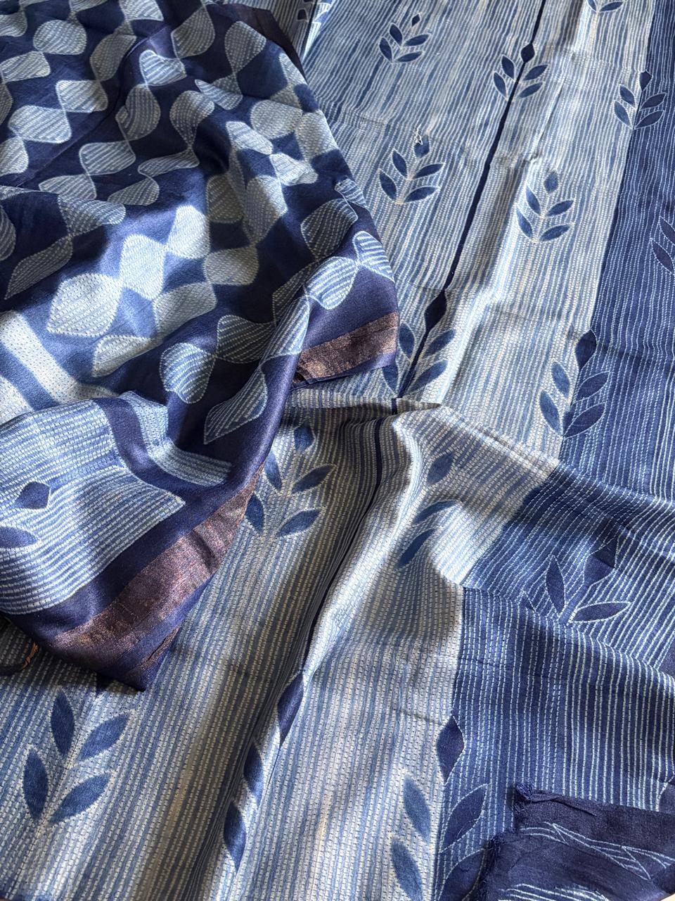 Pure Silk Nui Shibori Kurta Dupatta Set Indigo Blue