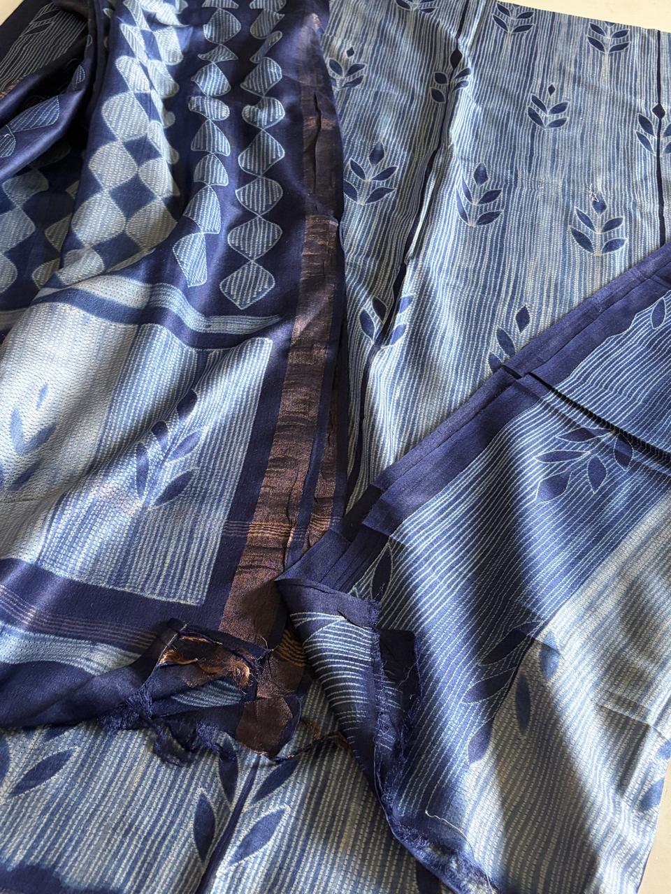 Pure Silk Nui Shibori Kurta Dupatta Set Indigo Blue