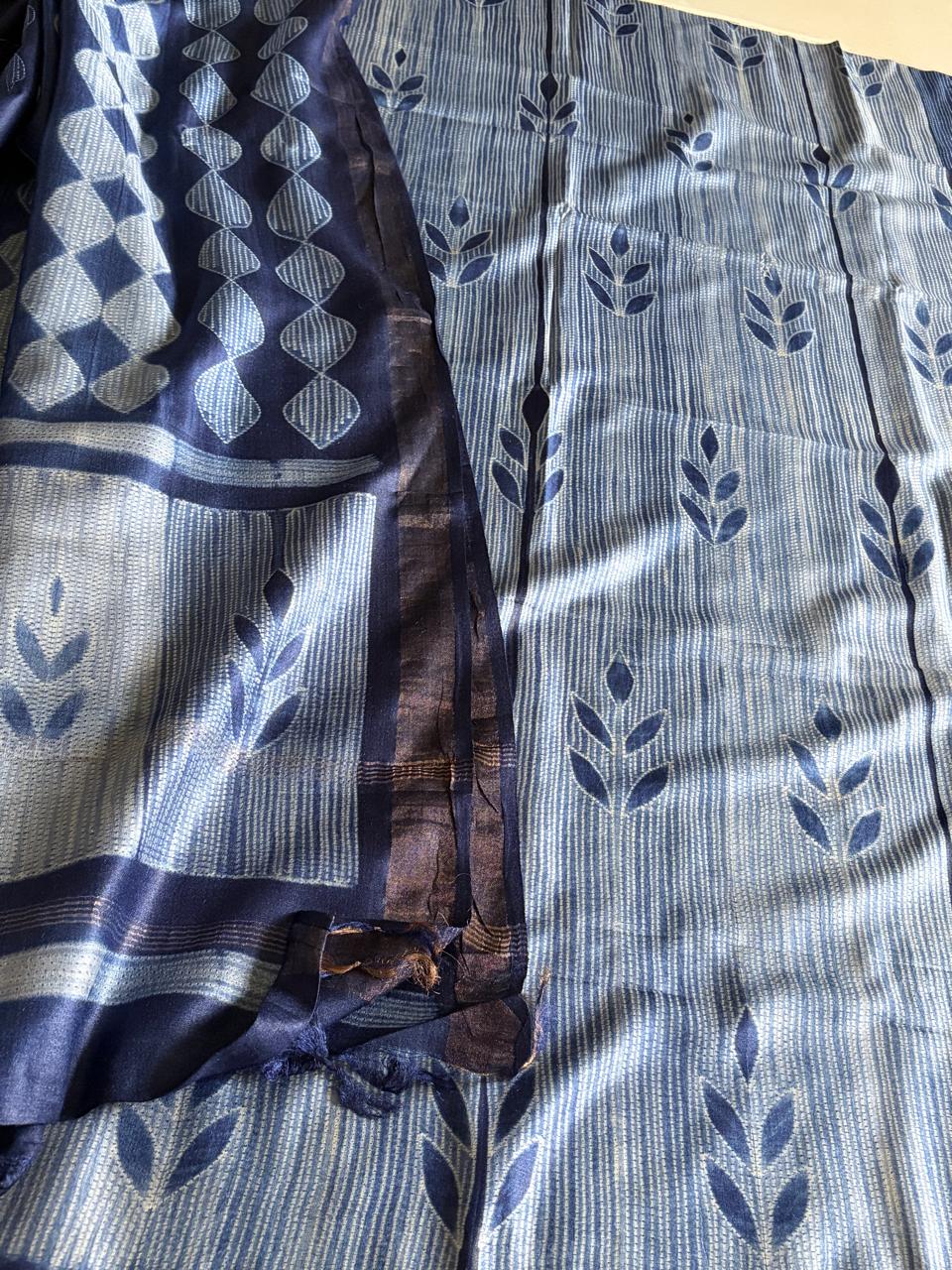 Pure Silk Nui Shibori Kurta Dupatta Set Indigo Blue