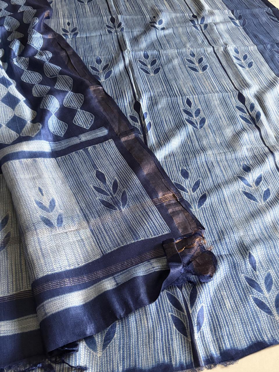 Pure Silk Nui Shibori Kurta Dupatta Set Indigo Blue