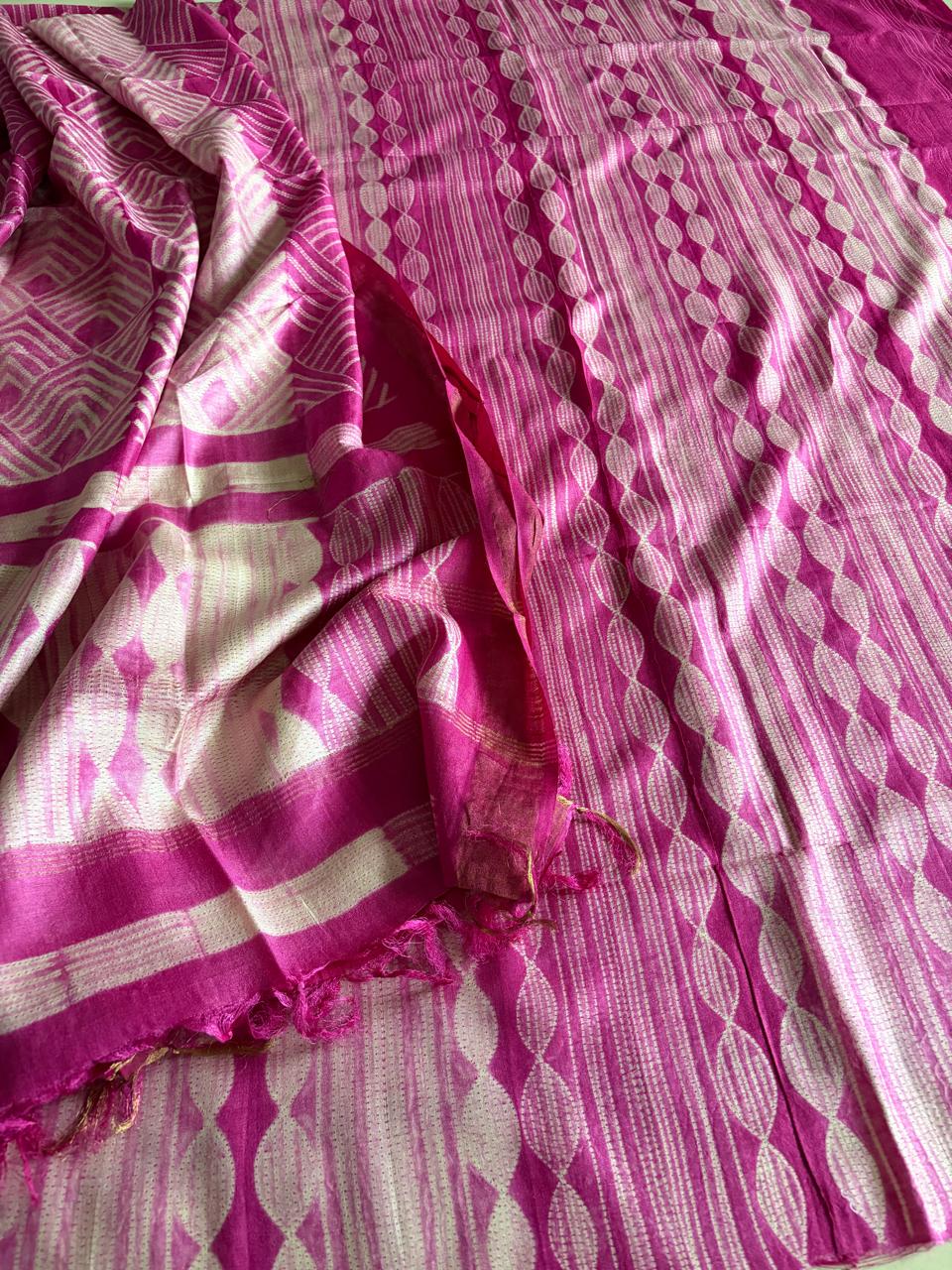 Pure Silk Nui Shibori Kurta Dupatta Set Pastel Pink